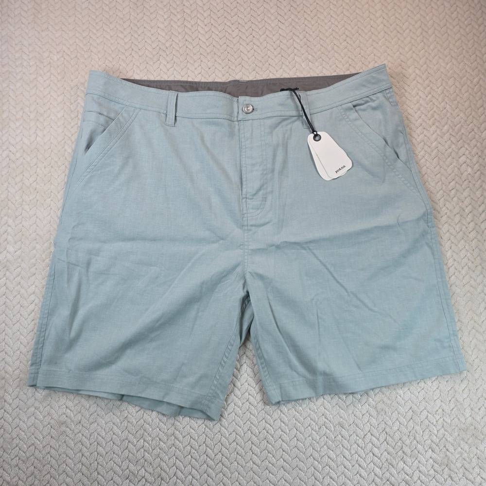 Prana Furrow Mens Hemp Blend Standard Fit Shorts Light Blue Green 40